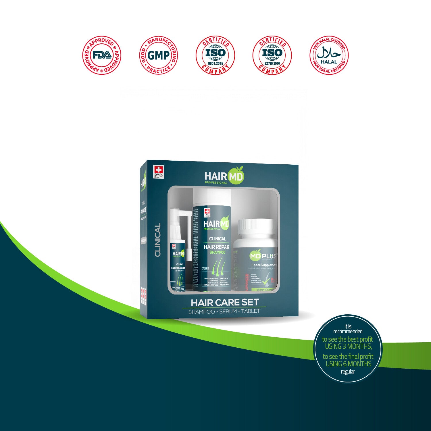 HairMD Clinical Hair Repair Set (1 month use) (Shampoo 250 ml + Serum 60 ml + Hair Multivitamin)